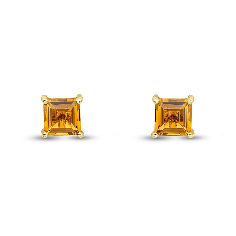 9ct Yellow Gold Square Natural Citrine Claw Stud Earrings — 5mm