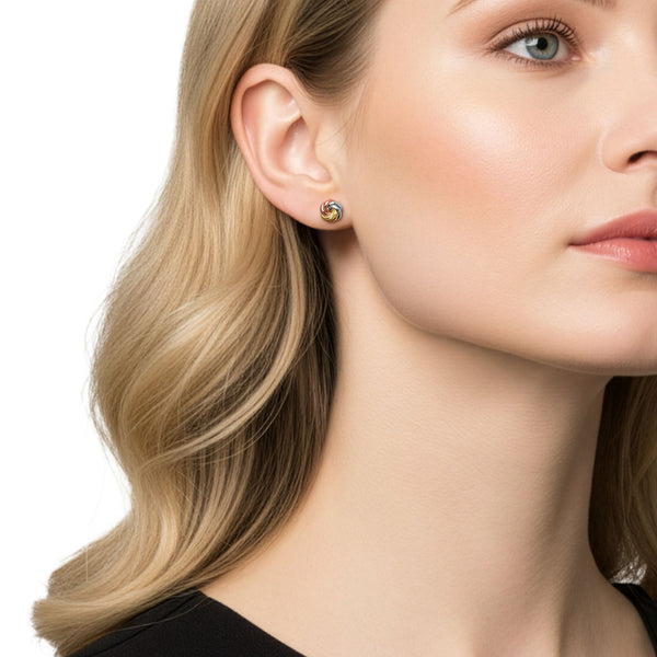 9ct Three Colour Gold Polished 2 Row Knot Stud Earrings — 9mm