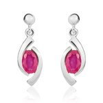 9ct White Gold Oval Natural Ruby 'Eye' Drop Earrings — 6x4mm