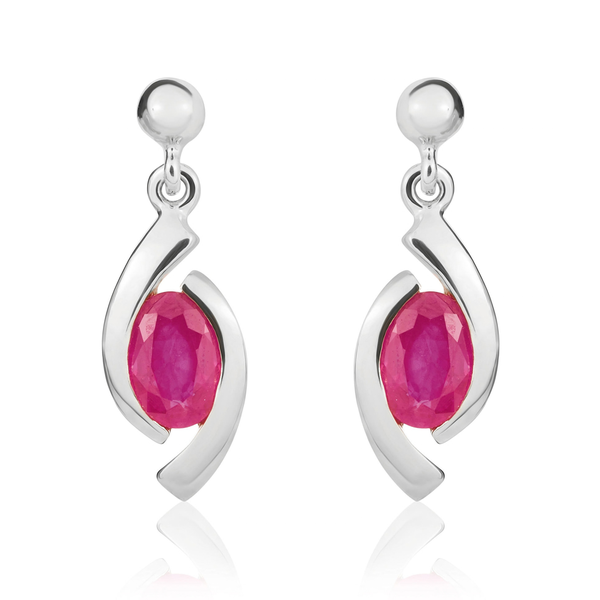 9ct White Gold Oval Natural Ruby 'Eye' Drop Earrings — 6x4mm