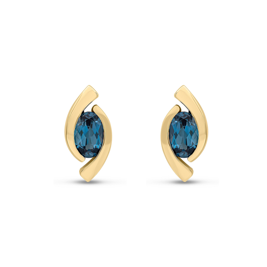 9ct Yellow Gold Oval Natural London Blue Topaz 'Eye' Stud Earrings