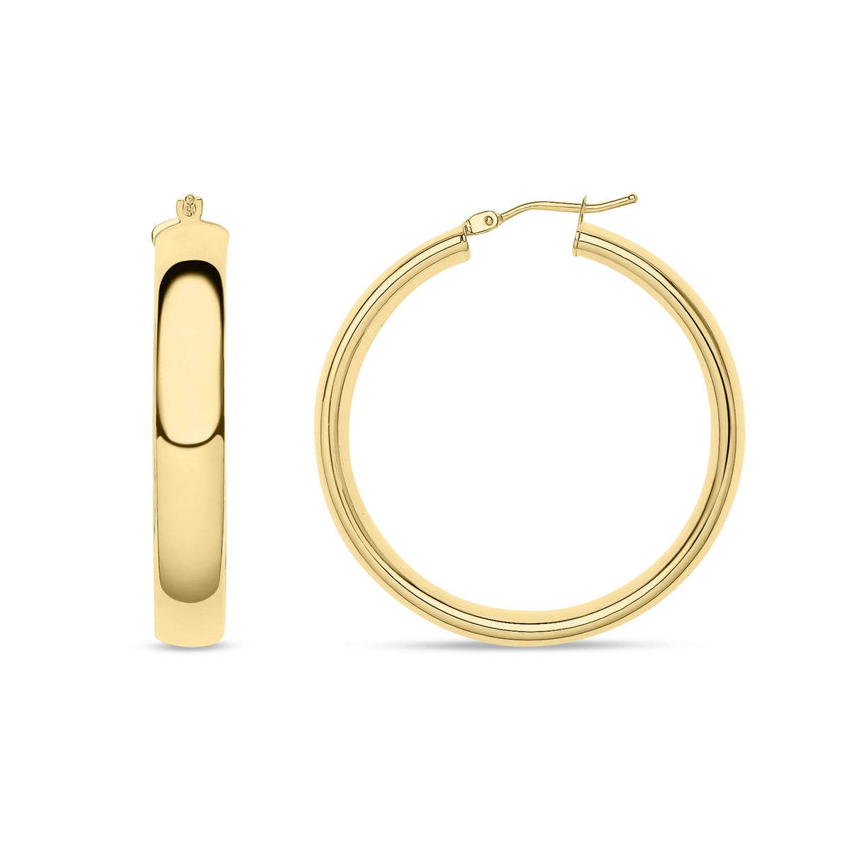 9ct Yellow Gold Round Court Shape Hoop Earrings — 35mm