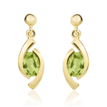 9ct Yellow Gold Oval Natural Peridot 'Eye' Drop Earrings — 6x4mm