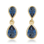 9ct Yellow Gold Pear Shaped Natural Blue Sapphire Two Stone Rubover Drop Earrings