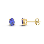 9ct Yellow Gold Oval Natural Tanzanite Claw Stud Earrings — 6x4mm