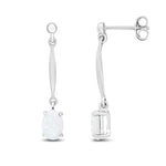 9ct White Gold Oval Natural Opal Claw Bar Drop Earrings — 7x5mm