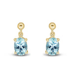 9ct Yellow Gold Oval Natural Aquamarine Claw Drop Earrings — 7x5mm