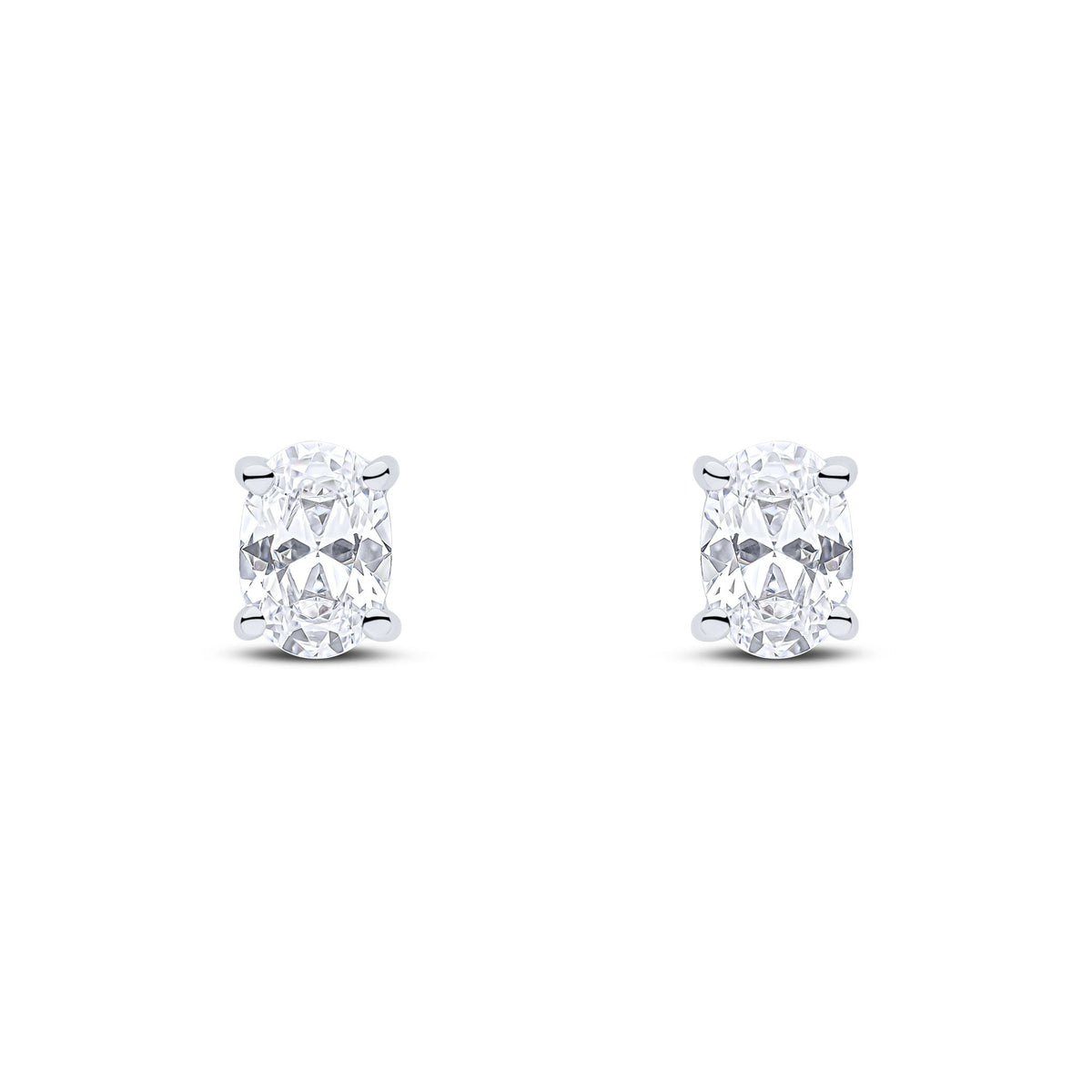 9ct White Gold Oval Cubic Zirconia CZ Stud Earrings — 7x5mm