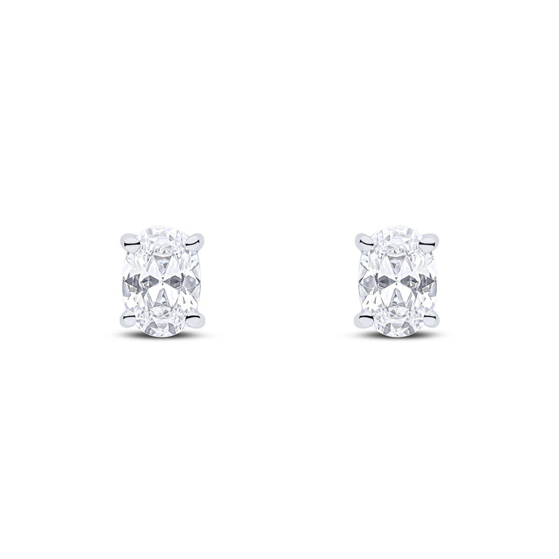 9ct White Gold Oval Cubic Zirconia CZ Stud Earrings — 7x5mm
