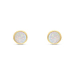 9ct Yellow Gold Round Natural Opal Rubover Stud Earrings — 5mm