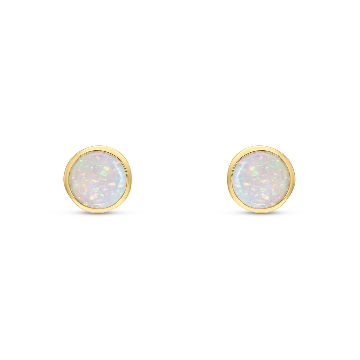 9ct Yellow Gold Round Natural Opal Rubover Stud Earrings — 5mm