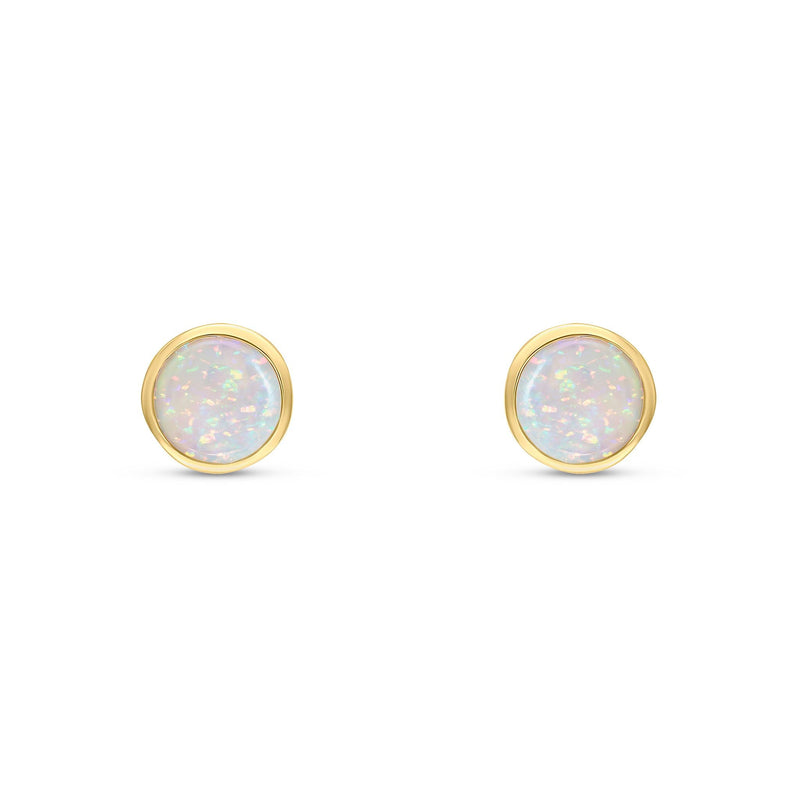9ct Yellow Gold Round Natural Opal Rubover Stud Earrings — 5mm