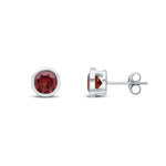9ct White Gold Round Natural Garnet Rubover Stud Earrings — 6mm