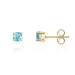 9ct Yellow Gold Round Natural Swiss Blue Topaz Claw Stud Earrings — 4mm