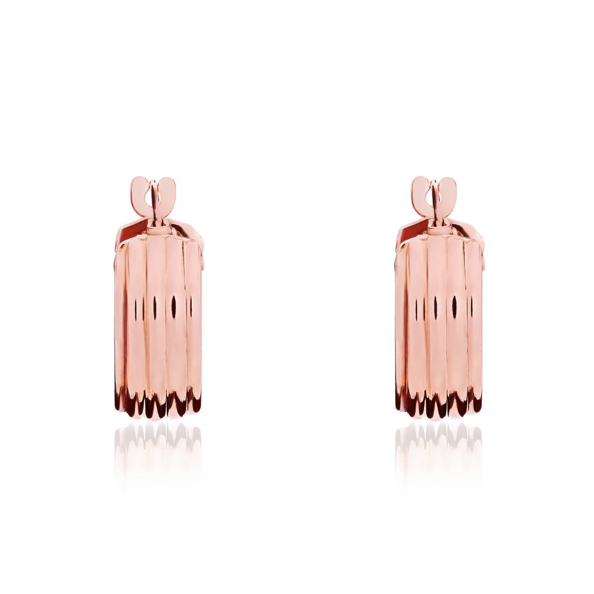 9ct Rose Gold Ribbed Wide Hoop Earrings — 12x5mm