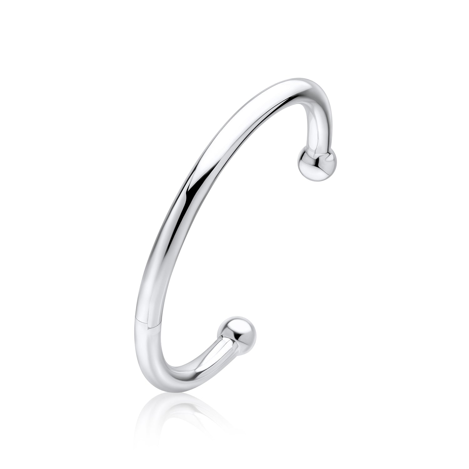 Sterling Silver Large 6mm Round Torque Bangle with 10mm Bead Ends