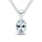 9ct White Gold Oval Natural Aquamarine Rubover Pendant — 7x5mm