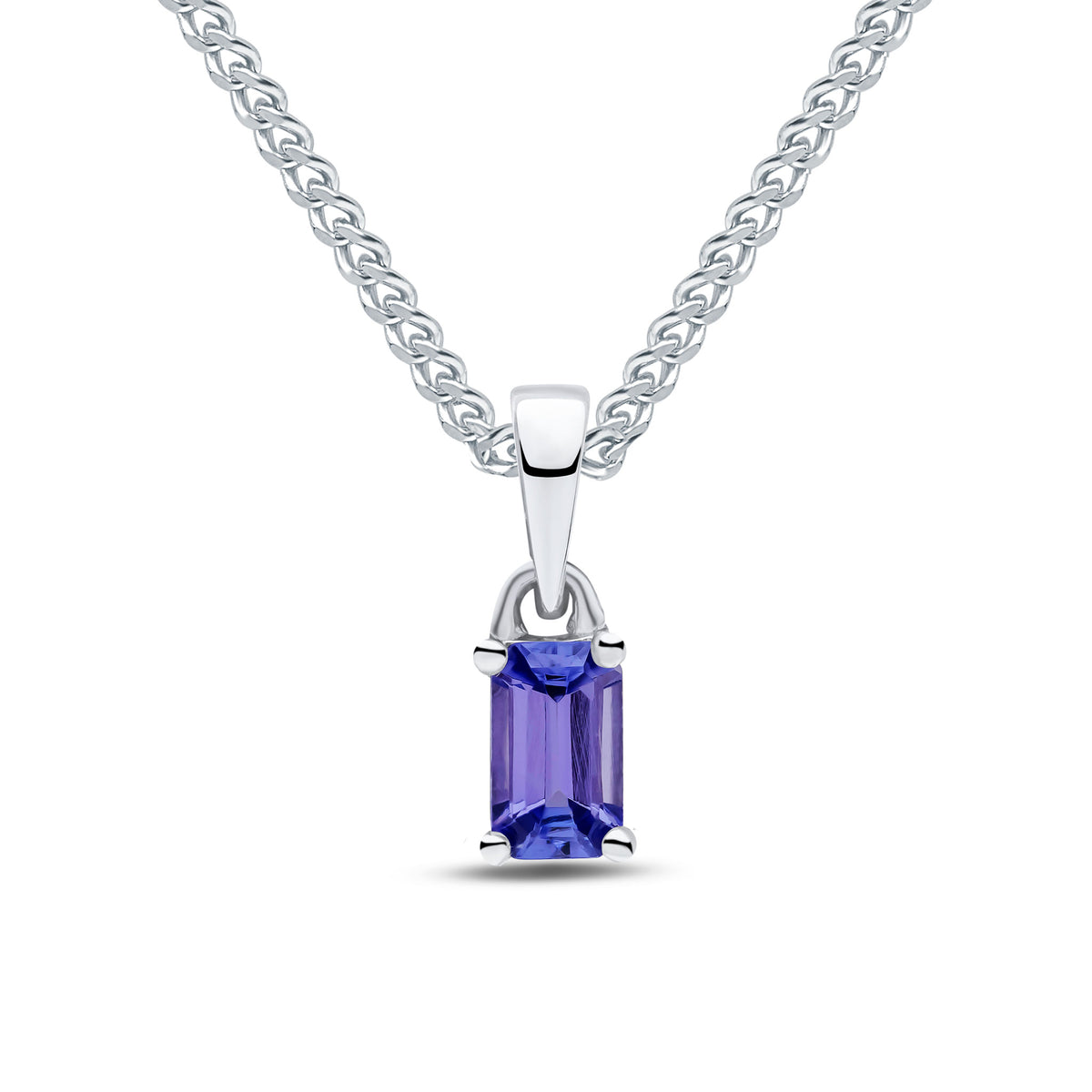 9ct White Gold Octagonal Natural Tanzanite Claw Pendant — 5x3mm