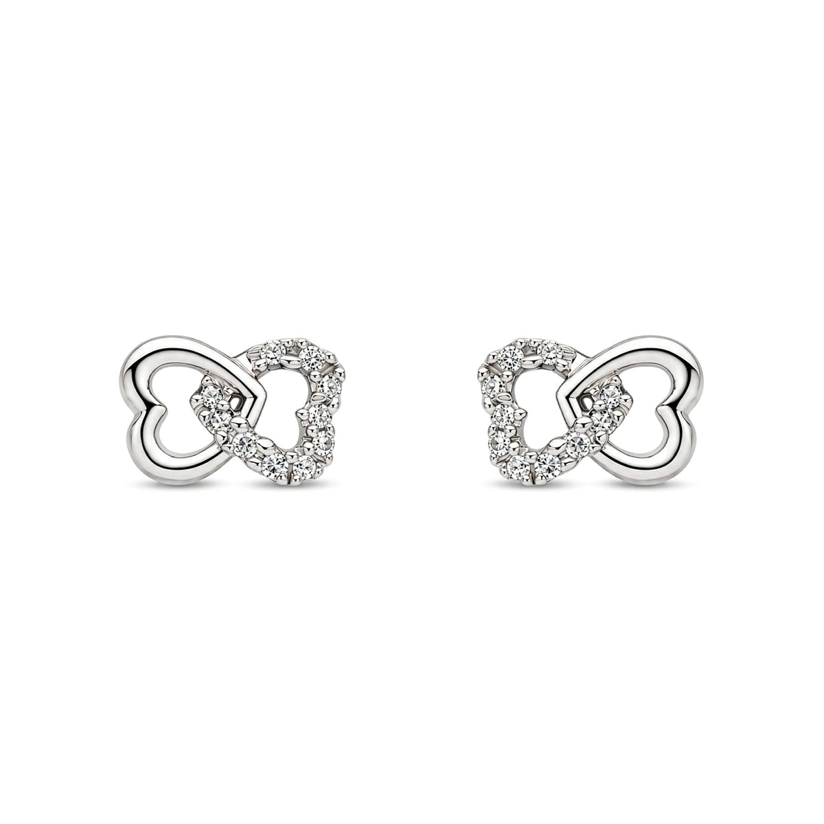 9ct White Gold Natural Diamond Interlocking Heart Stud Earrings