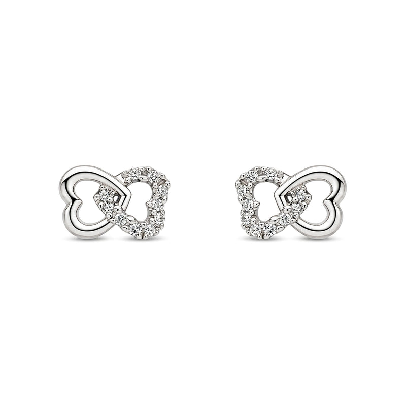 9ct White Gold Natural Diamond Interlocking Heart Stud Earrings