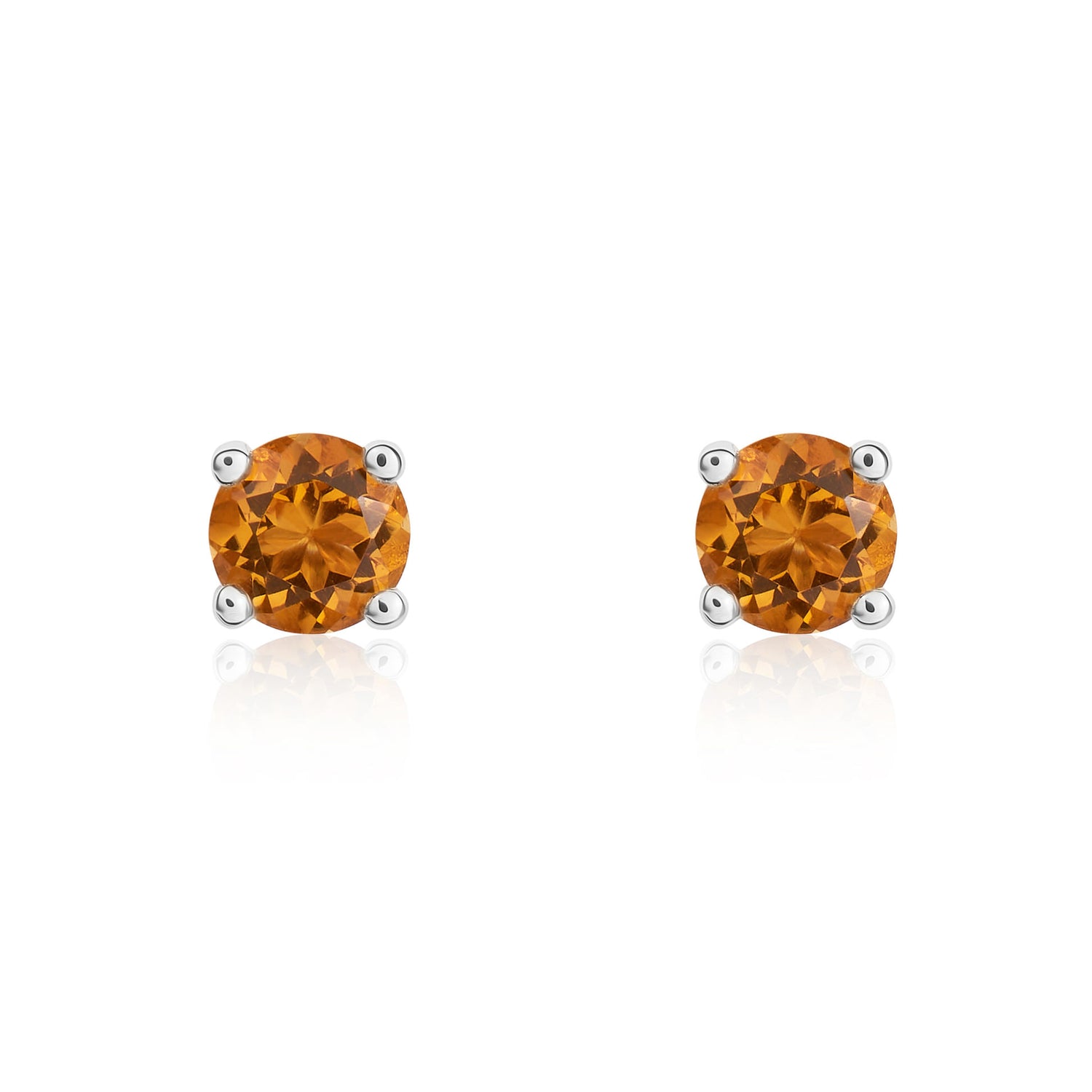 9ct White Gold Round Natural Citrine Claw Stud Earrings — 4mm