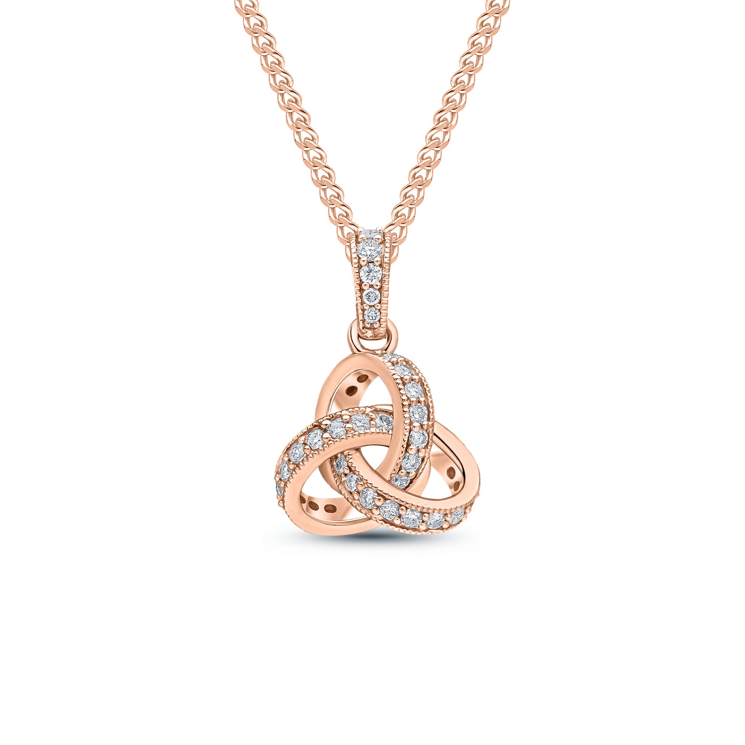 18ct Rose Gold Diamond Set Knot Pendant with Natural Diamond Set Loop —11mm