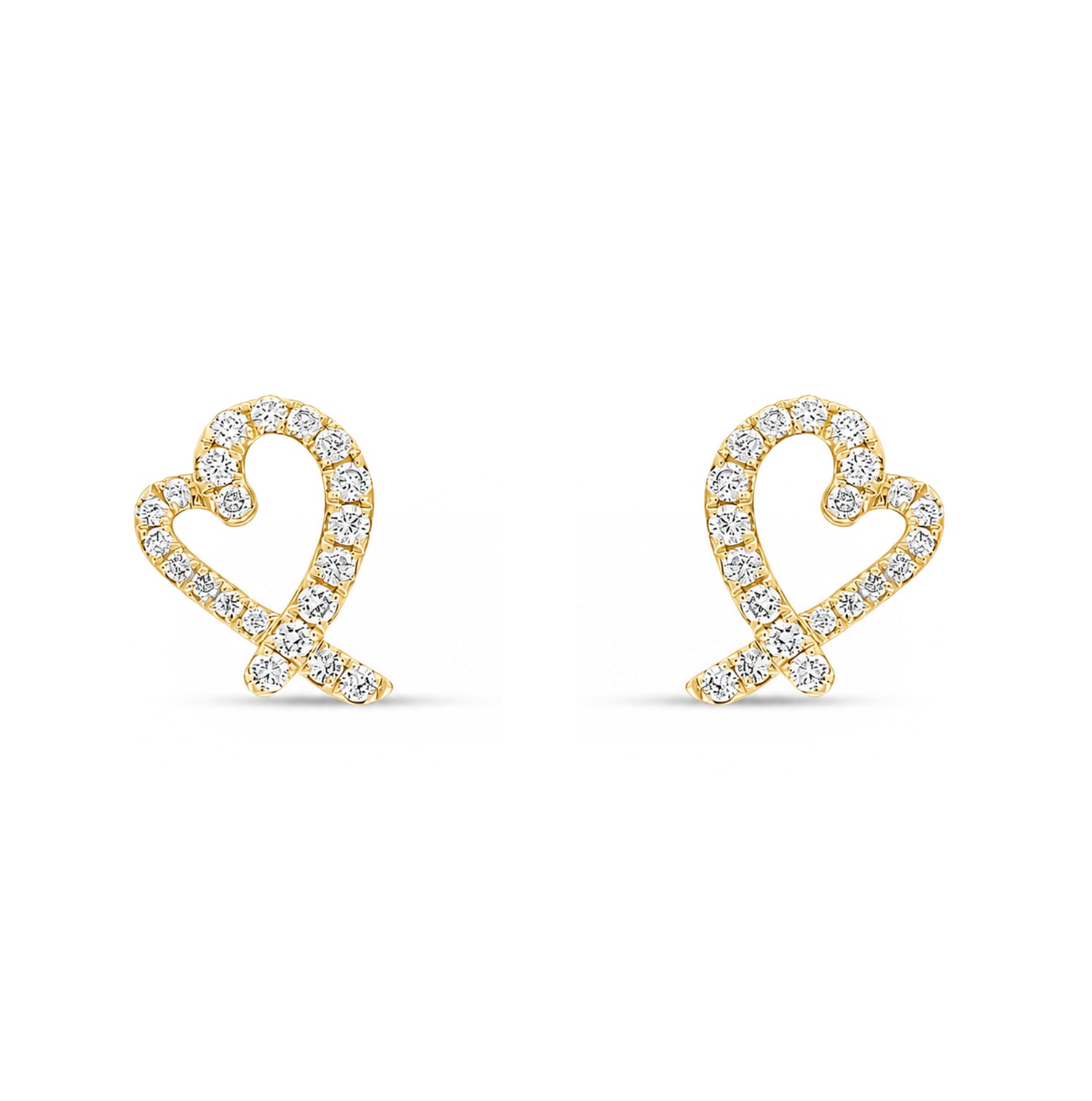 18ct Yellow Gold Round Natural Diamond Open Heart Stud Earrings
