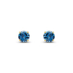 9ct Yellow Gold Round Natural London Blue Topaz Claw Stud Earrings — 6mm