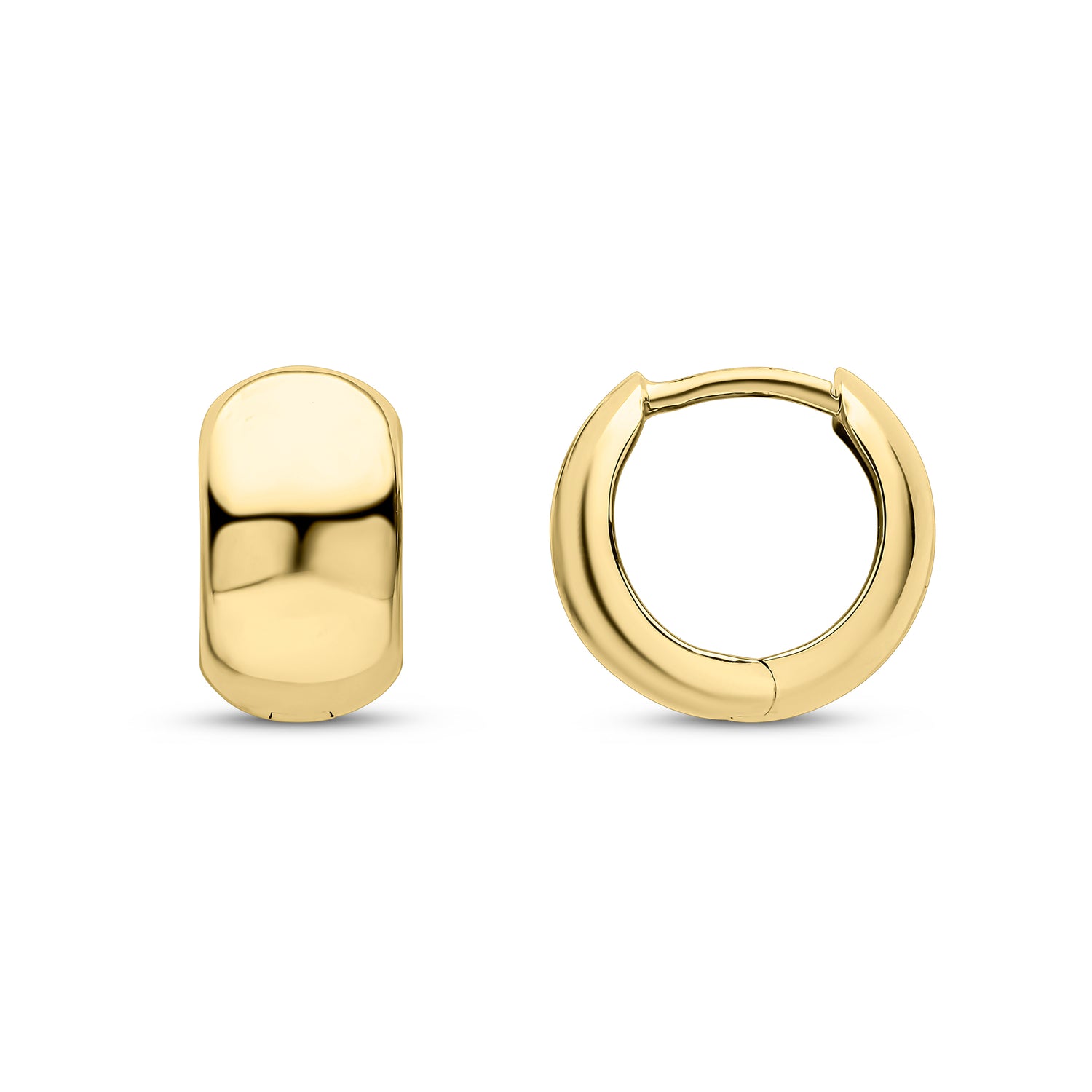 9ct Yellow Gold Polished Round Hinged Huggie Hoop Earrings — 13mm