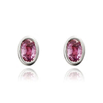 9ct White Gold Oval Natural Pink Sapphire Rubover Stud Earrings — 5x3mm