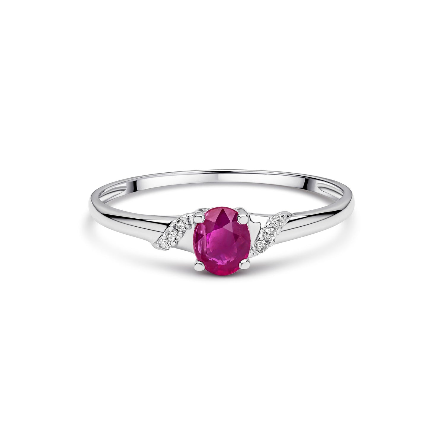 9ct White Gold Oval Natural Ruby and Diamond Accent Ring — 5x4mm