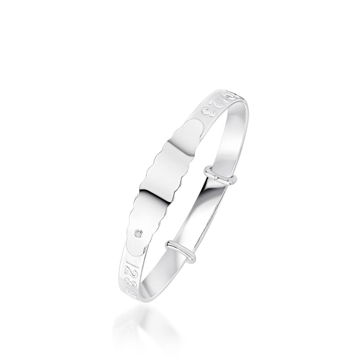 Sterling Silver ABC123 Baby Bangle with White Cubic Zirconia