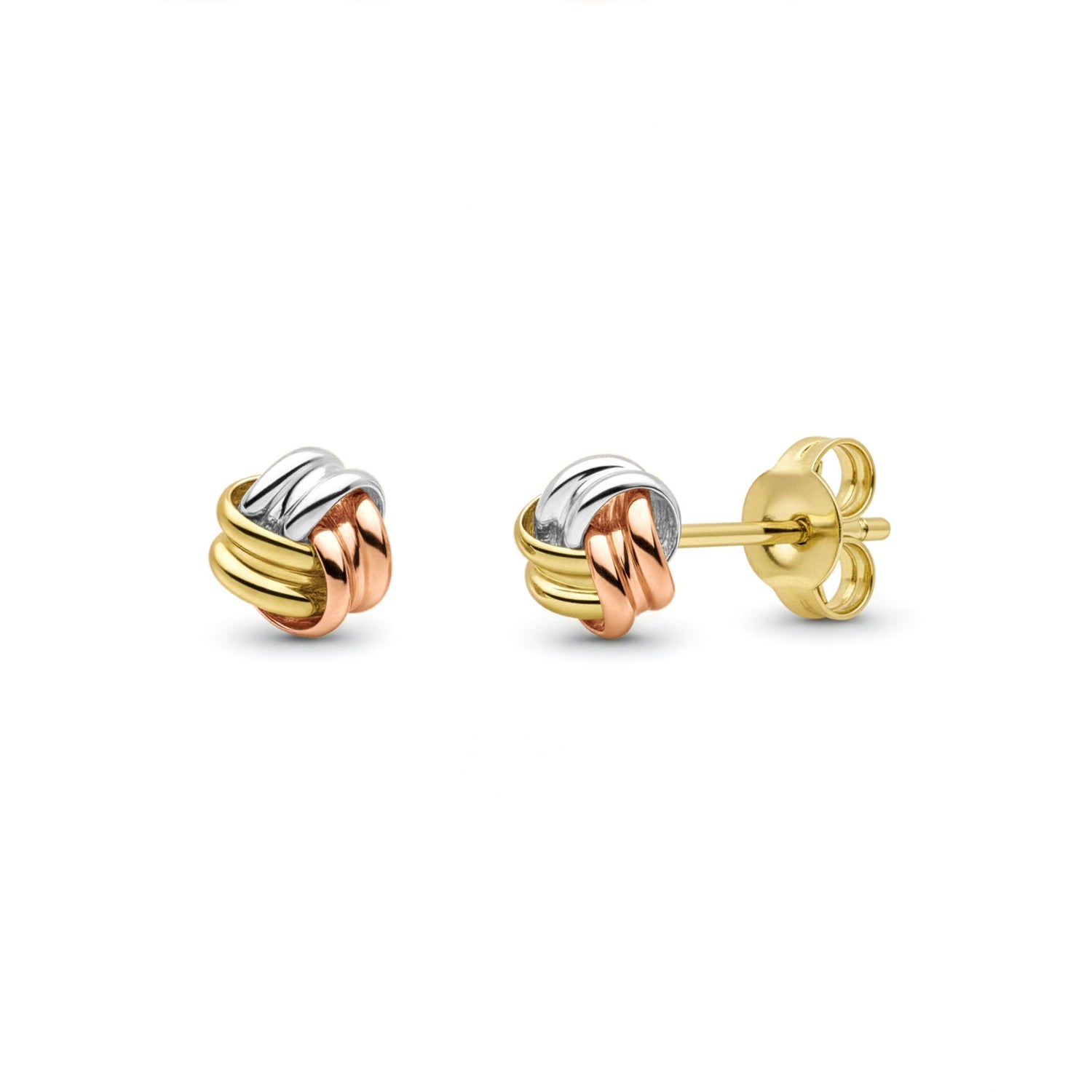 9ct Three-Tone Gold Polished Sculptural Knot Stud Earrings — 5mm
