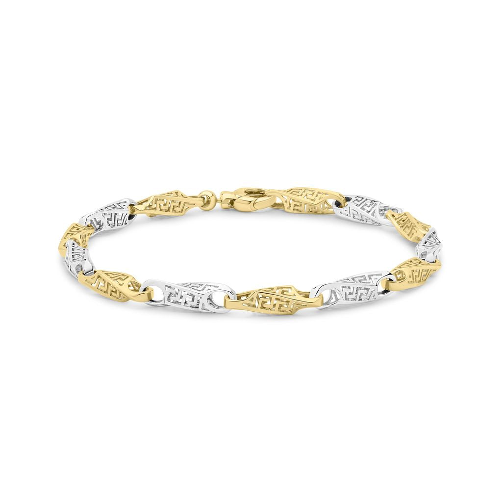 9ct Yellow & White Gold Greek Key Link Bracelet