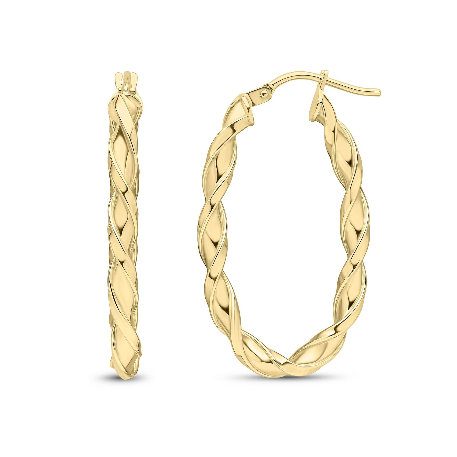 9ct Yellow Gold Twisted Oval Hoop Earrings