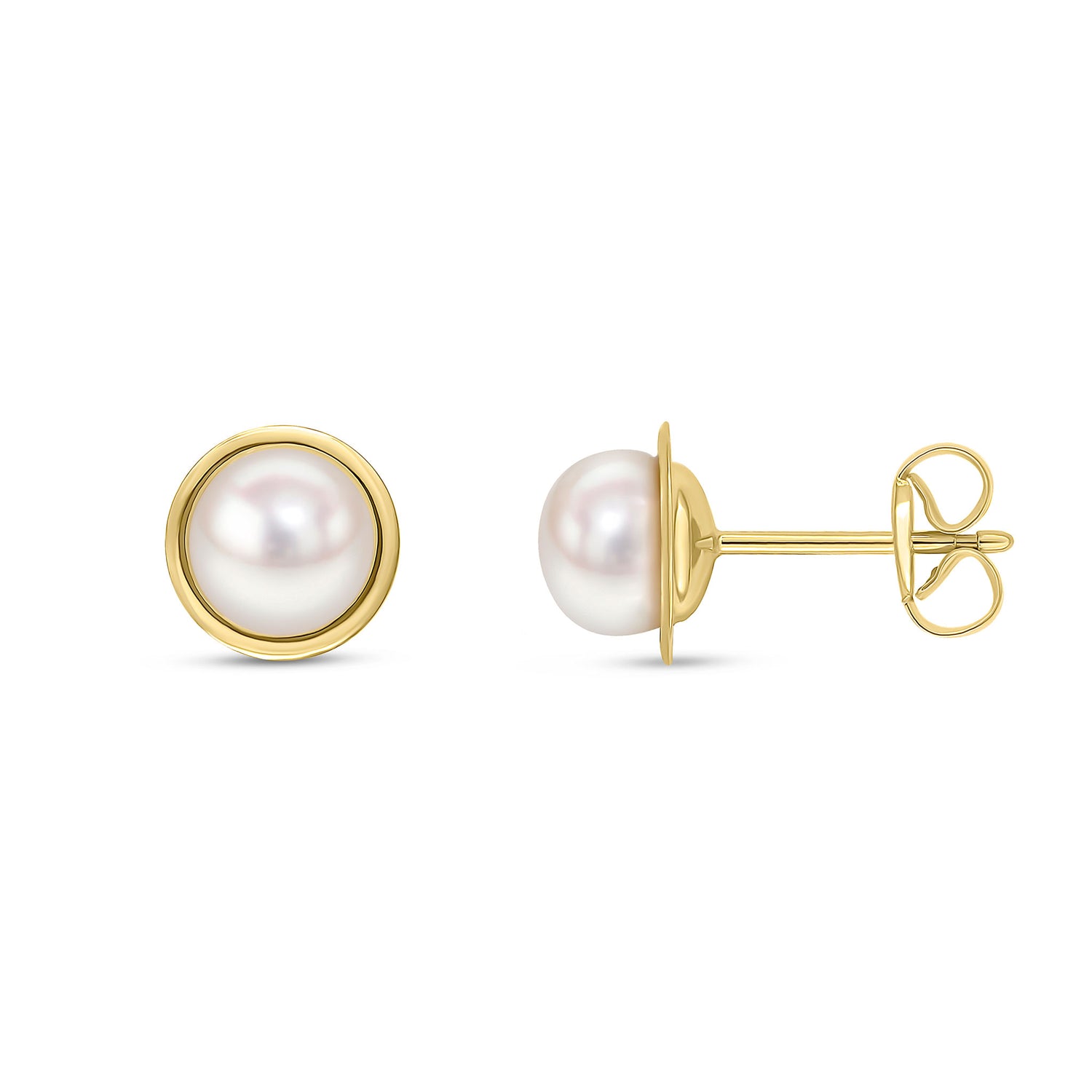 9ct Yellow Gold Natural 5.5mm Freshwater Pearl Rubover Stud Earrings