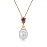 9ct Yellow Gold Pearl and Pear Shaped Natural Garnet Drop Pendant