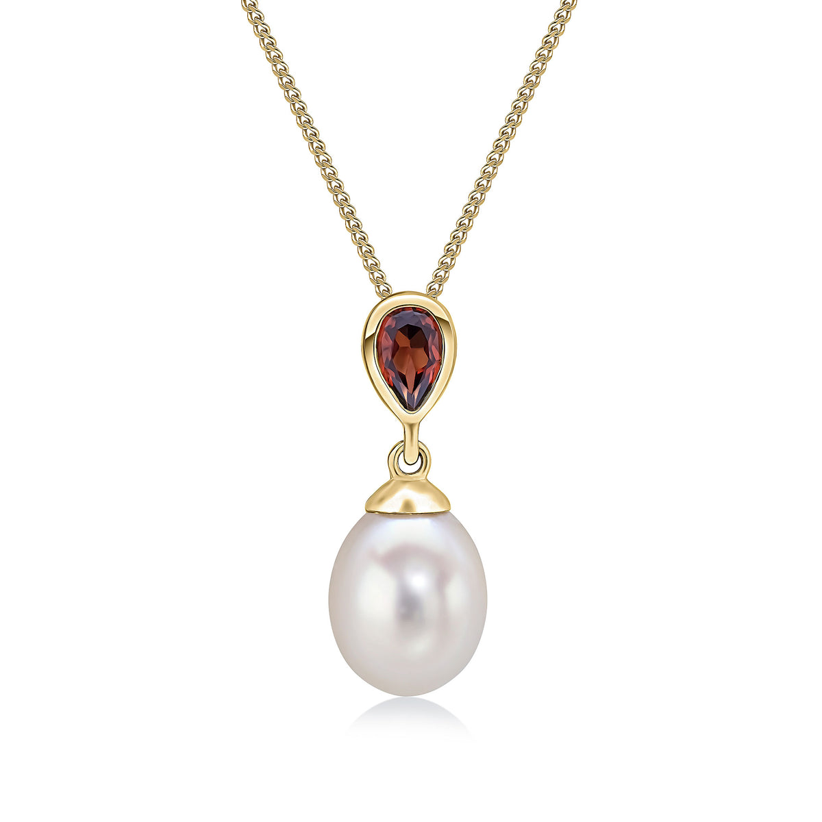 9ct Yellow Gold Pearl and Pear Shaped Natural Garnet Drop Pendant