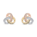 18ct Yellow, White and Rose Gold Round Natural Diamond Grain Set Knot Stud Earrings —13.5mm