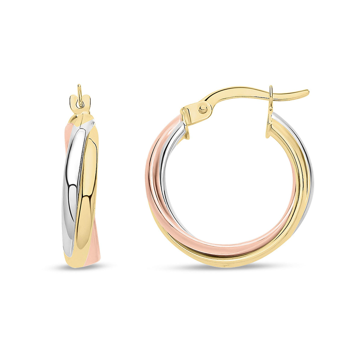 9ct Three Tone Gold Round Russian Wedding Hoop Earrings — 18mm