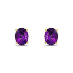 9ct Yellow Gold Oval Natural Amethyst Claw Stud Earrings — 9x7mm