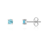 9ct White Gold Round Natural Swiss Blue Topaz Claw Stud Earrings — 3mm