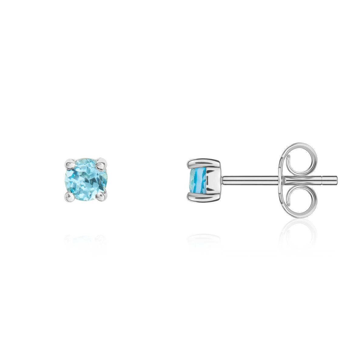 9ct White Gold Round Natural Swiss Blue Topaz Claw Stud Earrings — 3mm