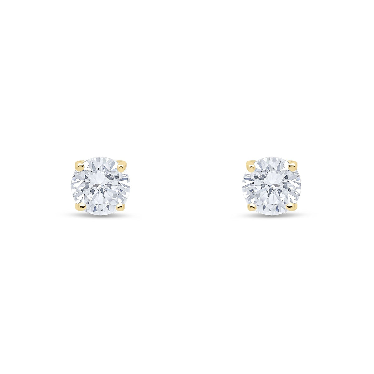 9ct Yellow Gold Round Cubic Zirconia CZ Claw Stud Earrings — 5mm