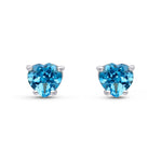 9ct White Gold Heart Natural Swiss Blue Topaz Claw Stud Earrings