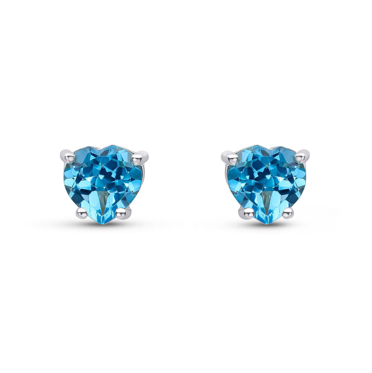 9ct White Gold Heart Natural Swiss Blue Topaz Claw Stud Earrings