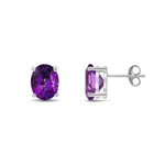 9ct White Gold Oval Natural Amethyst Claw Stud Earrings — 9x7mm