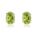9ct White Gold Oval Natural Peridot Claw Stud Earrings — 7x5mm