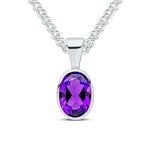 9ct White Gold Oval Natural Amethyst Rubover Pendant — 7x5mm