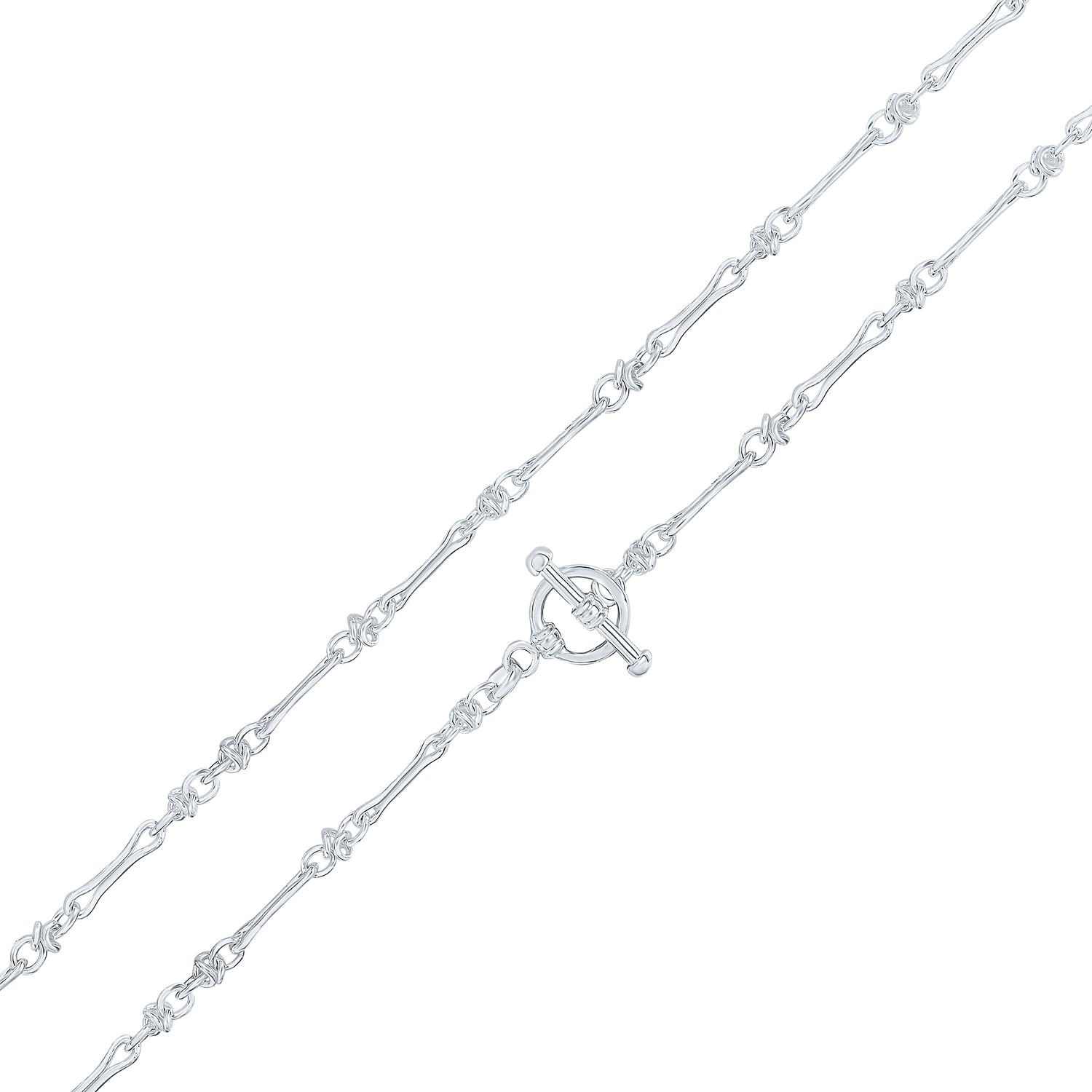 Sterling Silver Handmade Solid 4.5mm Pinch Bar Knot Bracelet with T-Bar Clasp
